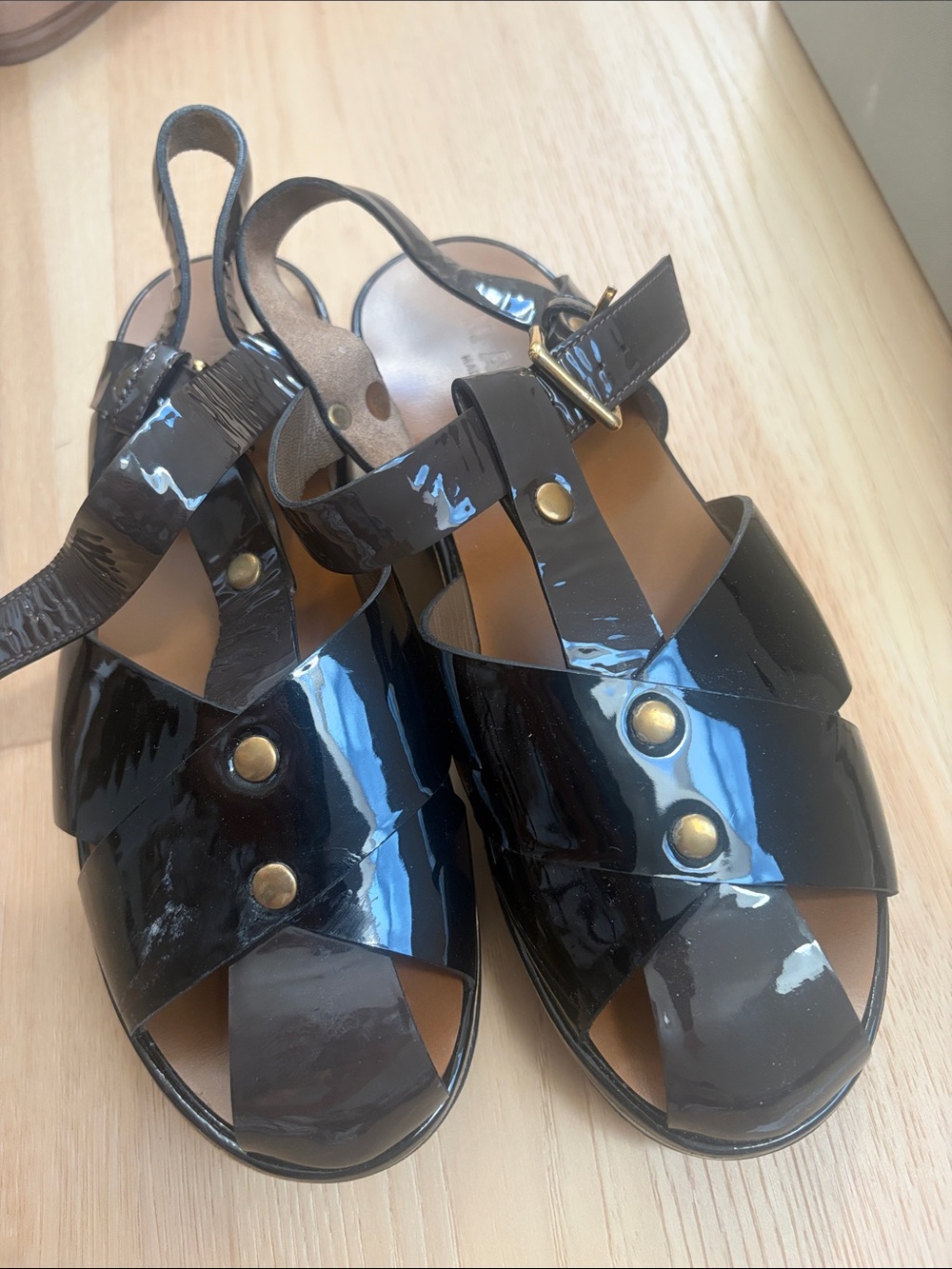 MARNI Unworn Black Patent Leather Studded Sandals Made in Italy size 39 🇮🇹